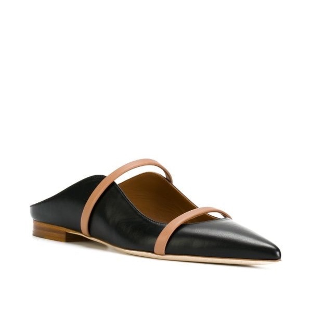 Malone Souliers Maureen Black Leather Strappy Slippers / Flat Mules Size 38.5